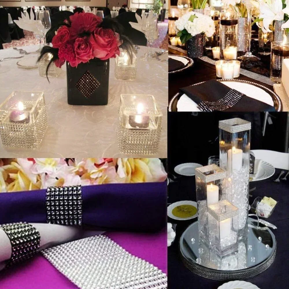 1 Yard Faux Rhinestone Crystal Black Mesh Ribbon Roll